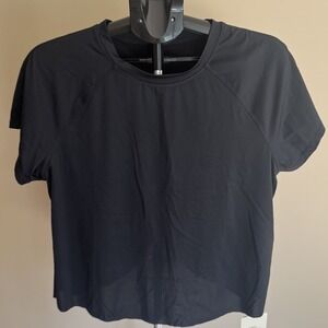 NWT Halara Size XL Crew Neck Black Cut Open Back Flowy Loose Fitting Top Shirt